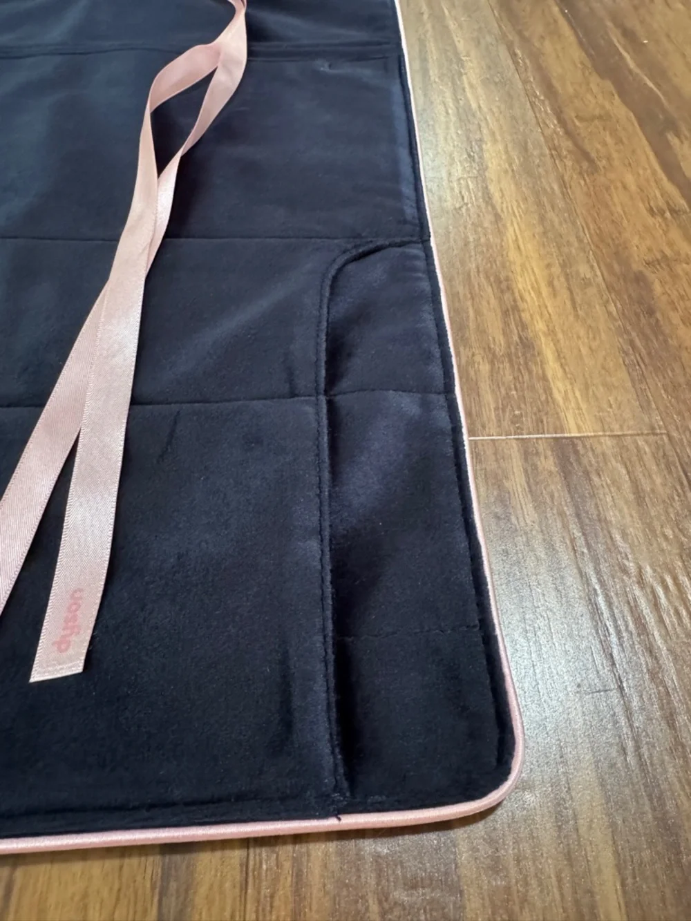 Dyson Velvet Folding Makeup Bag, Travel bag Black/Pink Trim, Pockets 16x12x1 in